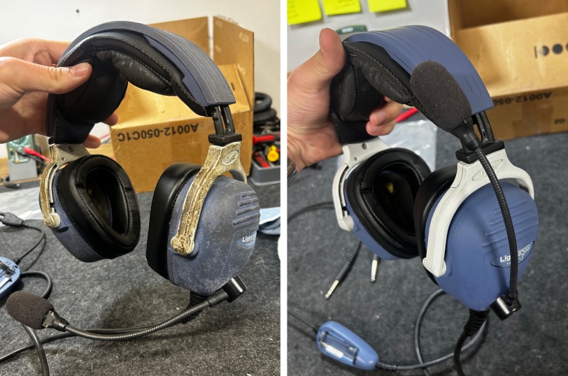 Before and after Lightspeed aviation headset cleaning